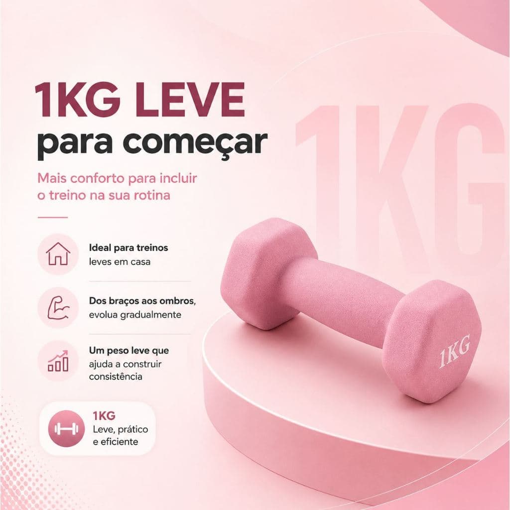 HALTER de 1KG Emborrachado Antiderrapante Cor Rosa - Para Treinos em Casa, Ar livre e Academia