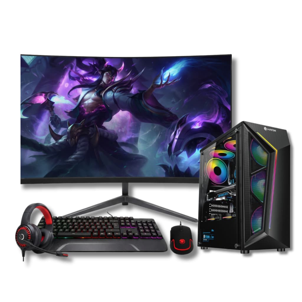 Computador Pc Gamer Intel i9 SSD 2tb Nvme RTX 5060 8gb 32gb Ram DDR4 Monitor Led 24" 165Hz Curvo Com Áudio Wifi Preto