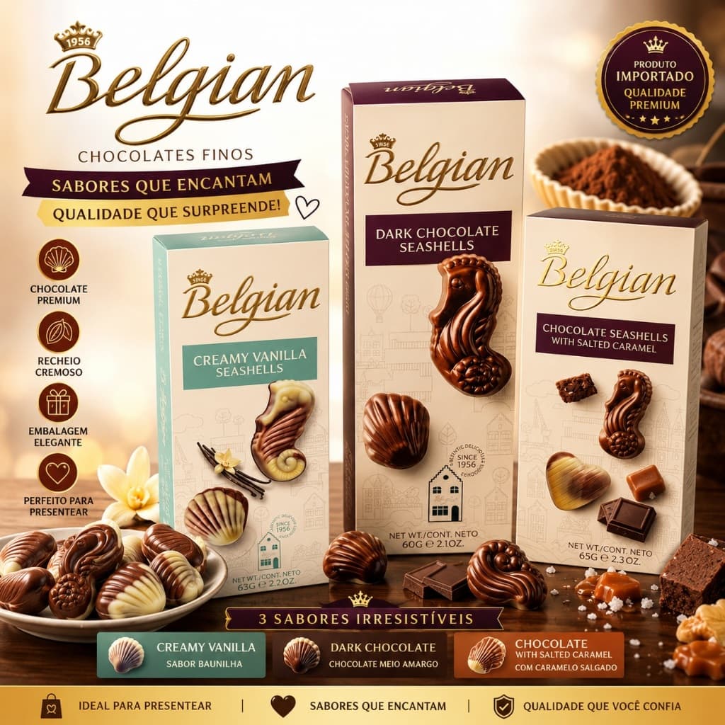 Chocolate Belgian Seashells Hearts Importado Sabores