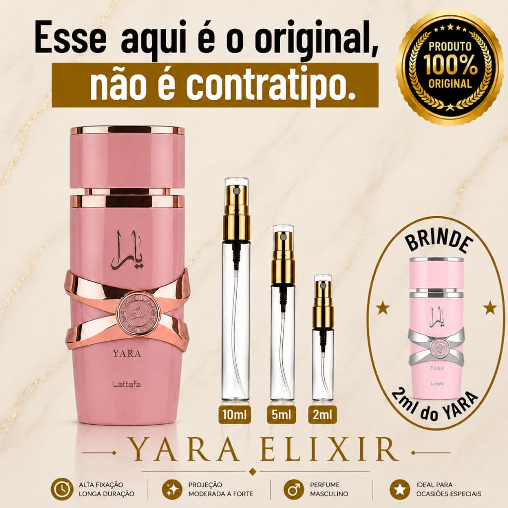 Perfume Árabe Feminino Yara Elixir - 100% ORIGINAL - Importado - Alta Fixação - Alta Projeção - baunilha / Caramelo