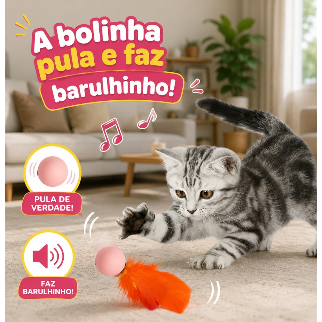 Kit com 4/5/6 Bolinhas de Pena com Barulhinho Dentro Gatos