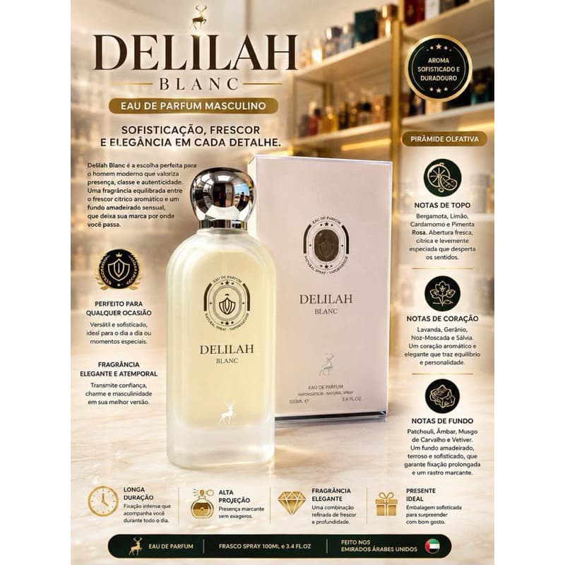 Perfume Delilah Blanc Masculino Eau de Parfum 100ml Importado Alta Fixação e Longa Duração