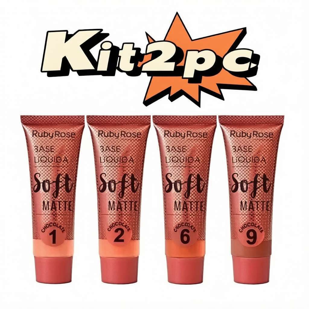 Kit 2 Peças Base Líquida Ruby Rose HB8050 Soft Matte, Acabamento Mate Tom Chocolate