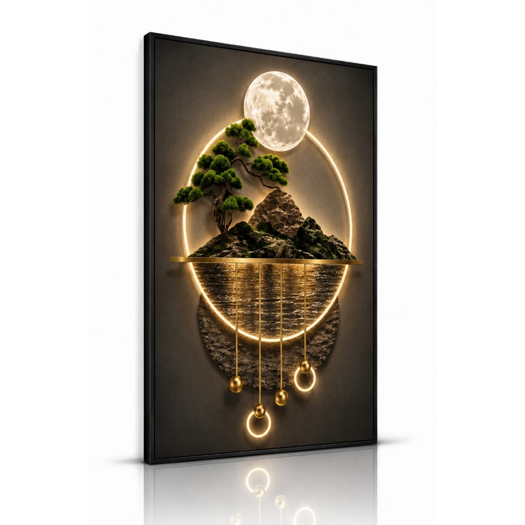 Quadro Decorativo Montanhas e Bonsai 1 Peça Arte Moderna efeito 3d (sem led) NÃO É LUMINÁRIA
