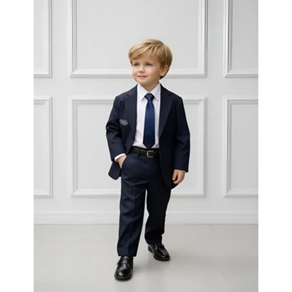 Terno Infantil Social Slim - 5 Peças (Paletó, Calça, Camisa, Gravata e Cinto)