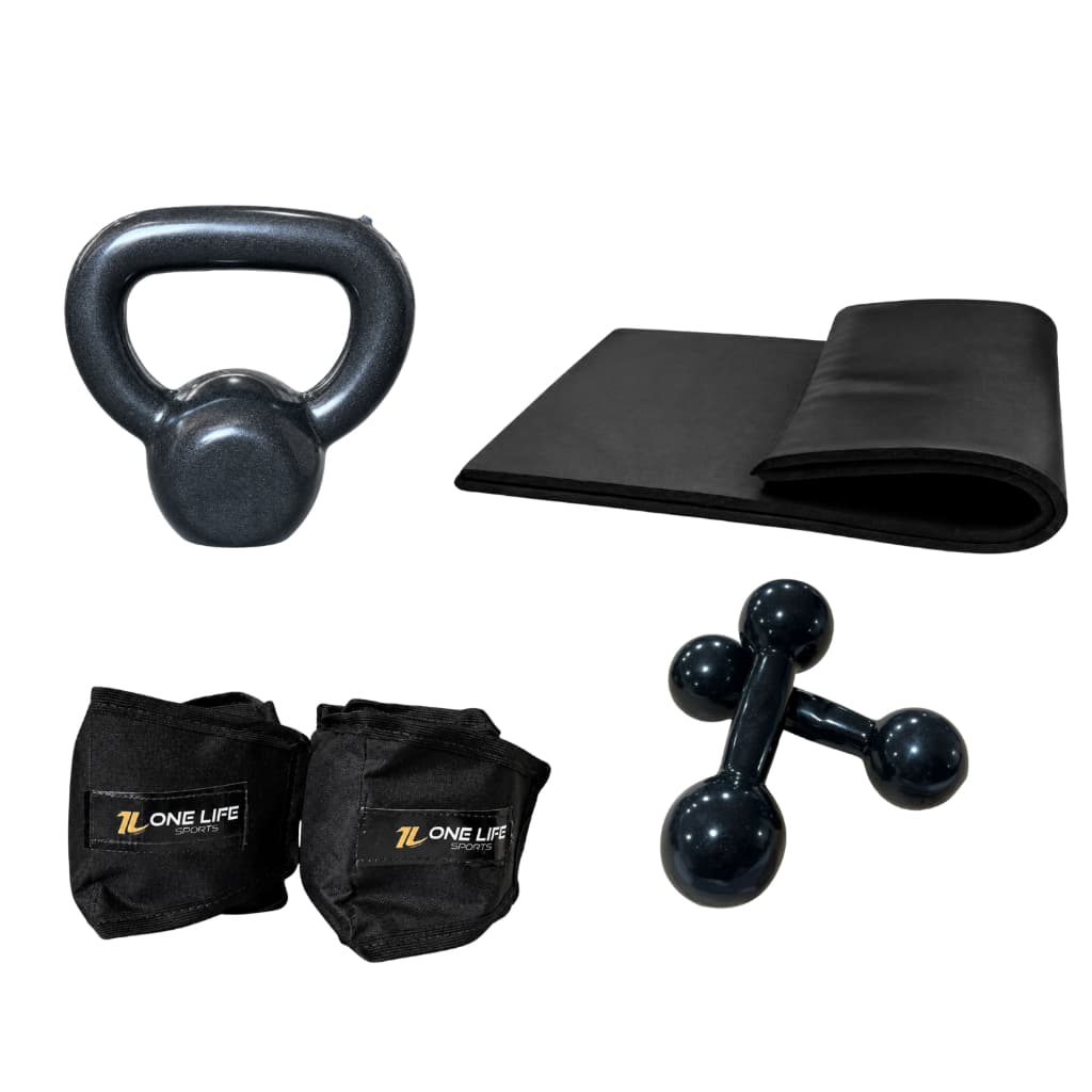 Kit Colchonete One Life Sports Halter 1kg Kettlebell 4kg Academia em Casa Treino Funcional