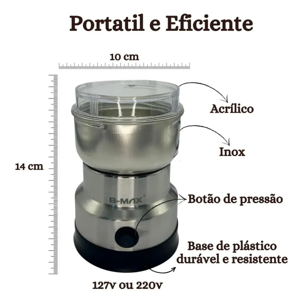 Moedor de Grãos e Café Elétrico em Aço 220V