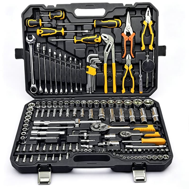 Kit Ferramentas Mecânicas Completo, Soquete, Chave Combinada, Alicate para Reparo Automotivo e Manutenção Doméstica