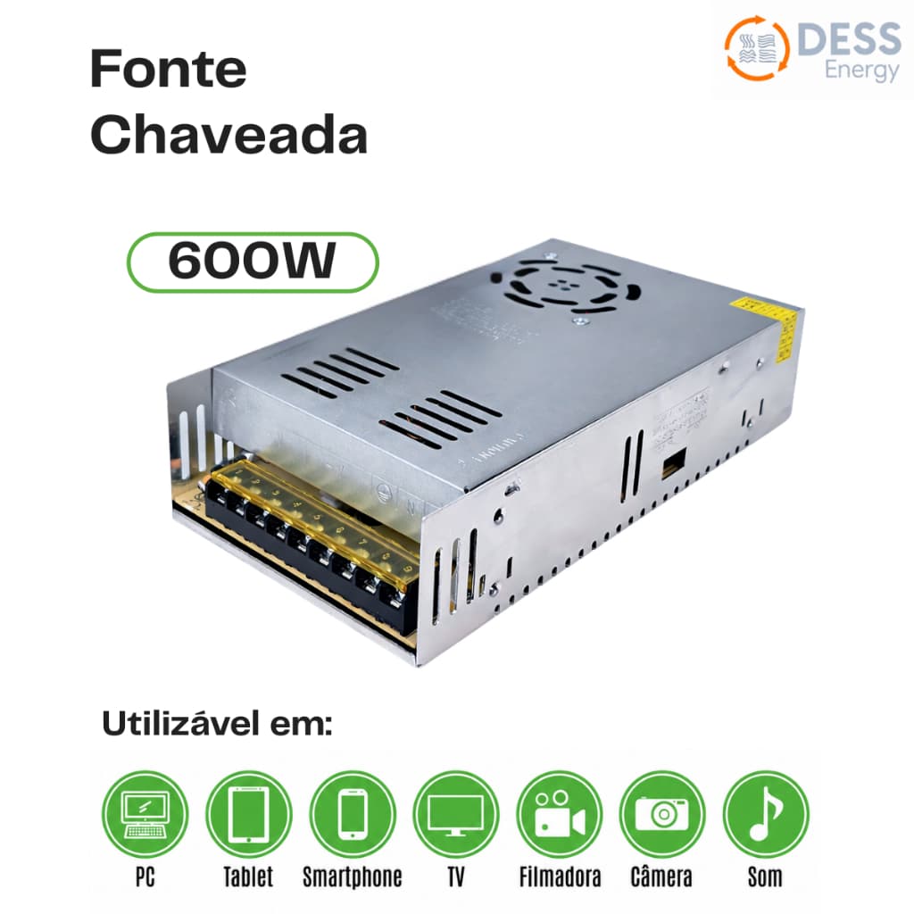 Fonte Chaveada 600W 12V 50A Bivolt Conversor Energia Para LED