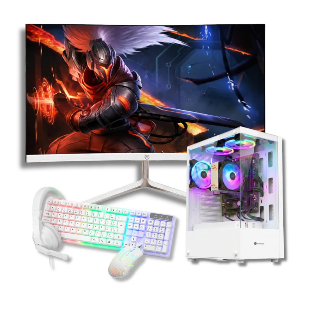 Computador Pc Gamer GTA Ryzen 5 2400G 32GB DDR4 SSD 512GB NVME Monitor Led 23" Curvo Branco Wifi Bivolt