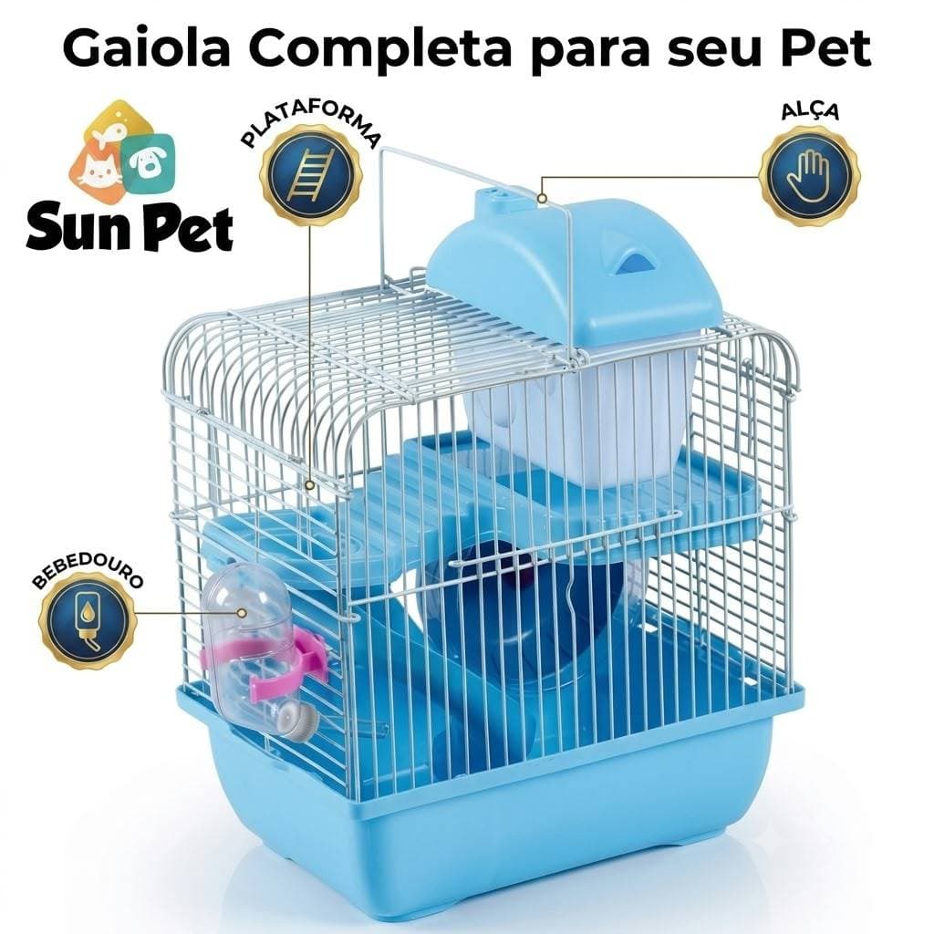 Gaiola Para Hamster Completa 3 Andares Com Casinha Rodinha Bebedouro Roedores Sirio Anão Russo