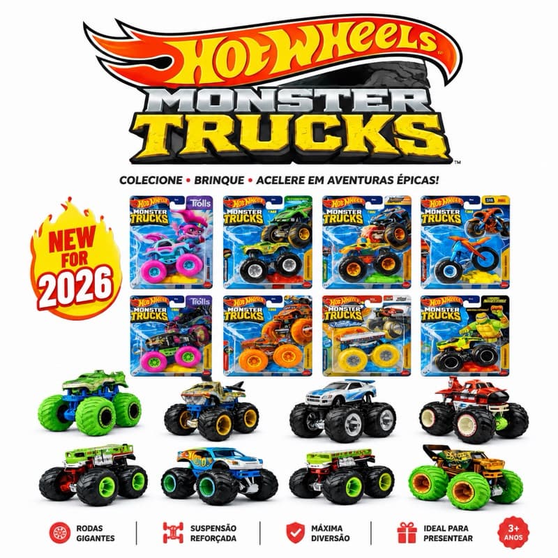 Carrinho/Caminhão Hot Wheels Monster Trucks 2025 - Escala 1:64 - FYJ44