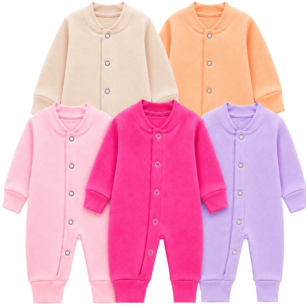 Kit 3 Macacão Bebê Menina Suedine 100% Algodão Manga Longa Inverno Recém Nascido Roupa Bebê Enxoval Saída Maternidade
