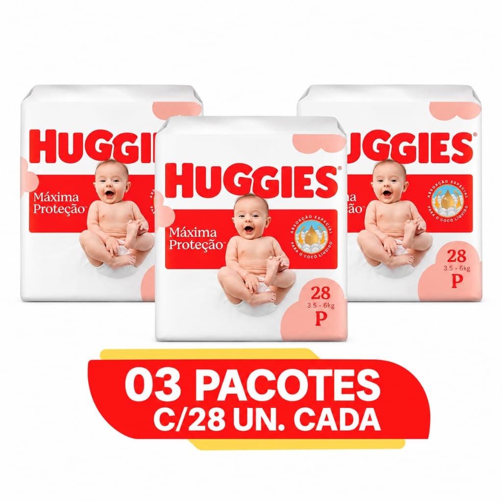 Fralda Huggies Máxima proteção tamanho P kit 03 pacotes