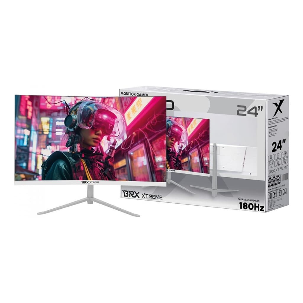 Monitor Gamer BRX 24 Curvo 180Hz Branco VA R1800 5ms HDMI DisplayPort Frameless Setup White MCBRXX24W18H