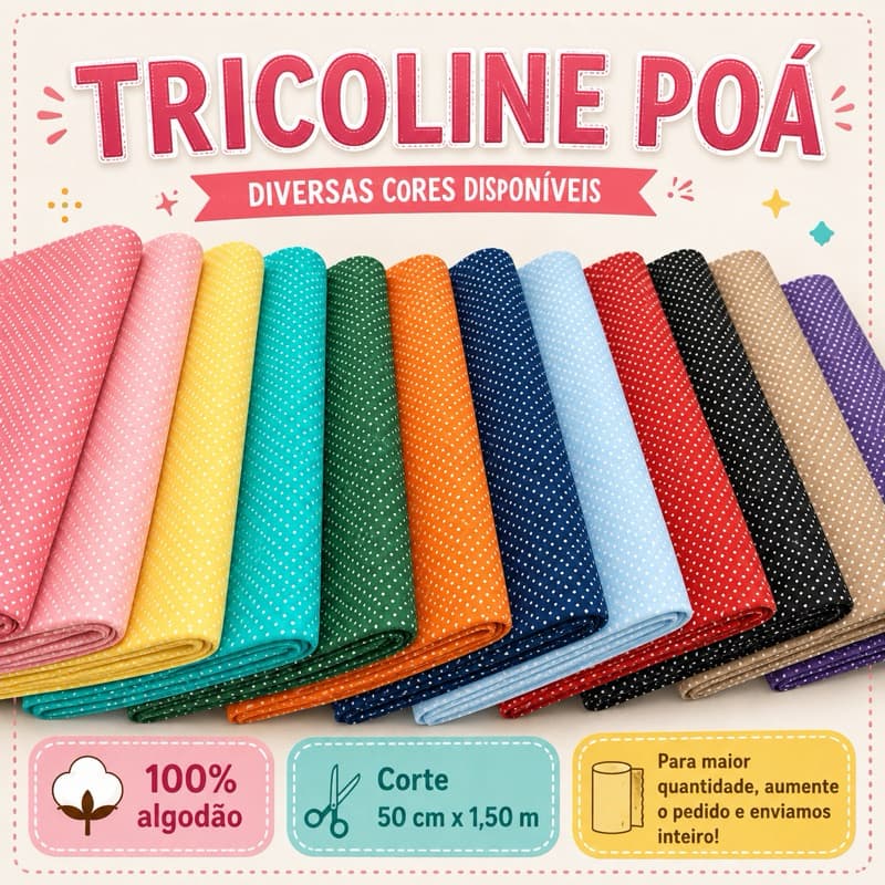 Tecido Tricoline Poá – Patchwork, Artesanato e Roupas (50cm x 1,50)