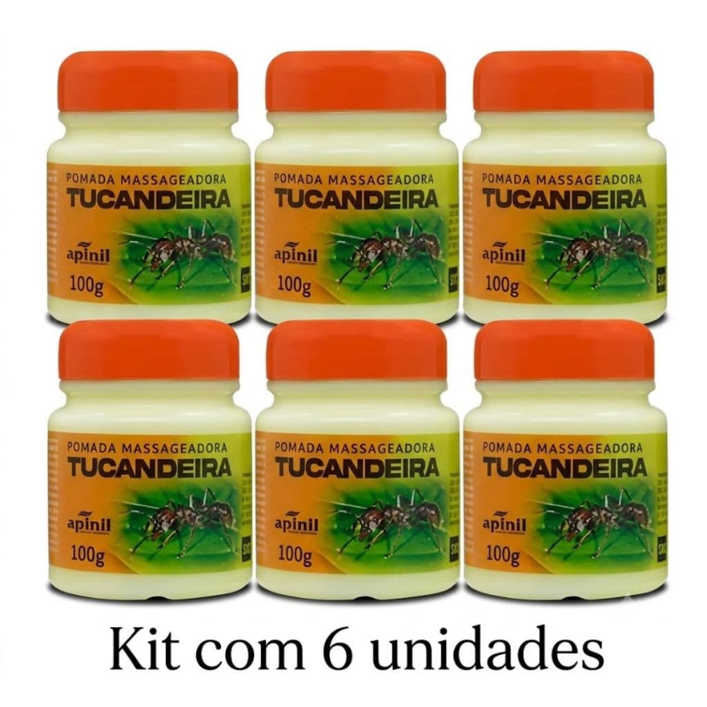 Kit 6 Pomada Massageadora Tucandeira 100g Apinil Refrescante Alívio Muscular