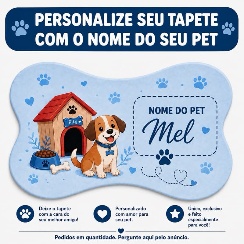 Tapete Pet Comedouro para Cachorro e gato - Tapete para Ração e Água Formato Ossinho Antiderrapante