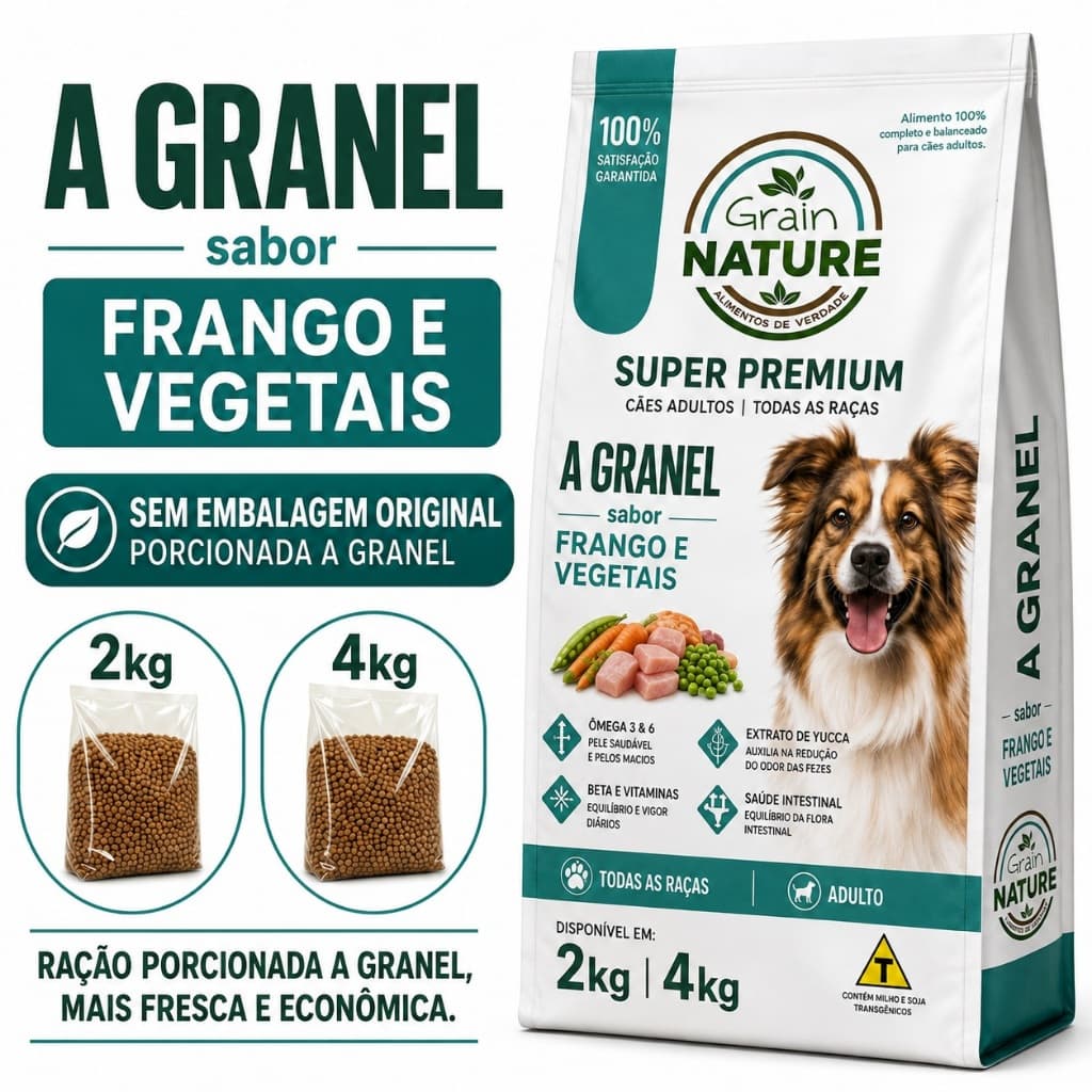 Ração Super Premium Para Cachorro A Granel 2kg Sabor Frango e Vegetais 24g Proteína Sem Corante