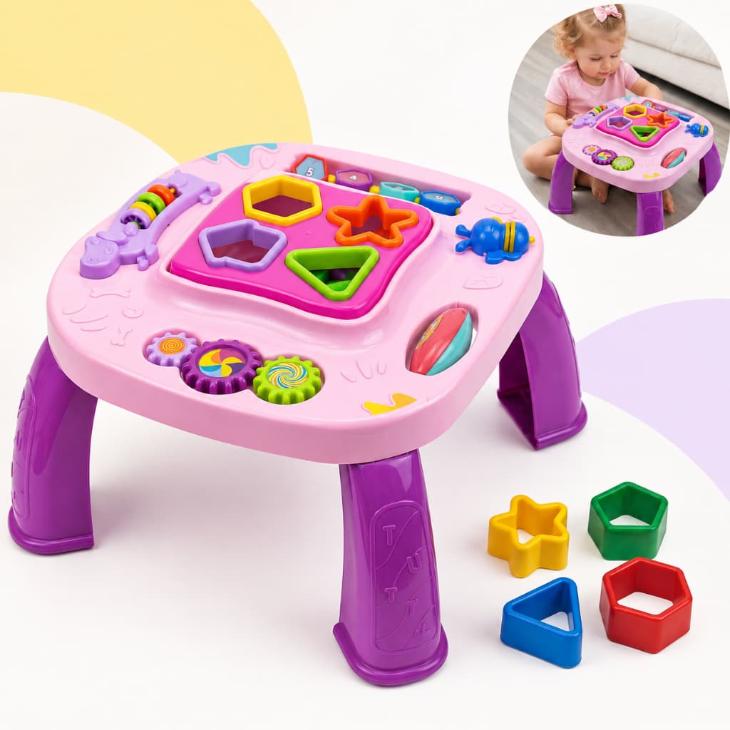 Mesa Infantil Didática Divertida Brinquedo Crianças Educacional Bebê 12+ Me Atividades de Montar Interativa Mesinha Rosa