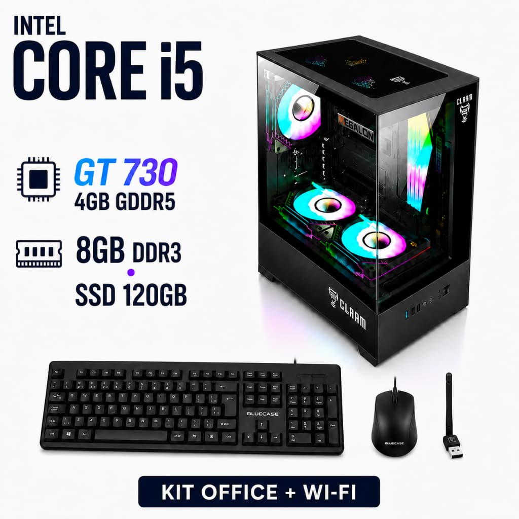 Computador Gamer Intel Core i5 2ª ou 3ª Geração 8GB DDR3 SSD 120GB GT 730 4GB GDDR5 Kit Office Wi-Fi