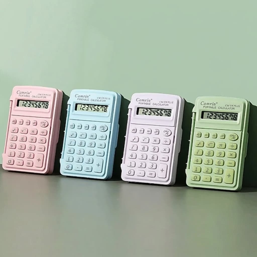 Calculadora Roxa 8 Dígitos com Teclado Mecânico p/ Escola e Escritório. Abre E Fecha