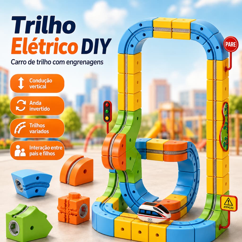 Trem Elétrico 56 Peças Pista de Engrenagens Blocos de Montar DIY Brinquedo Educativo para Crianças