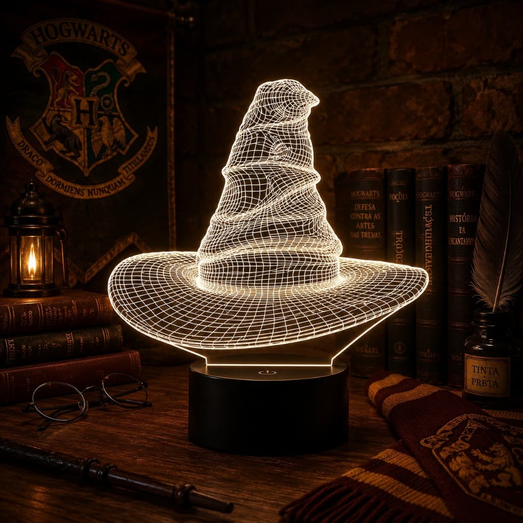 Luminária Led 3d | Chapéu Seletor Harry Potter Bruxa | Abajur Presente Criativo Decoração Multicores
