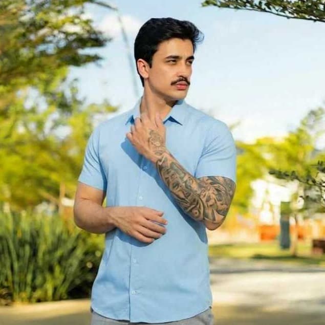Camisa Social Masculina Manga Curta Com Lycra Slim Fit Confortável Leve Respirável Não Amassa Casual