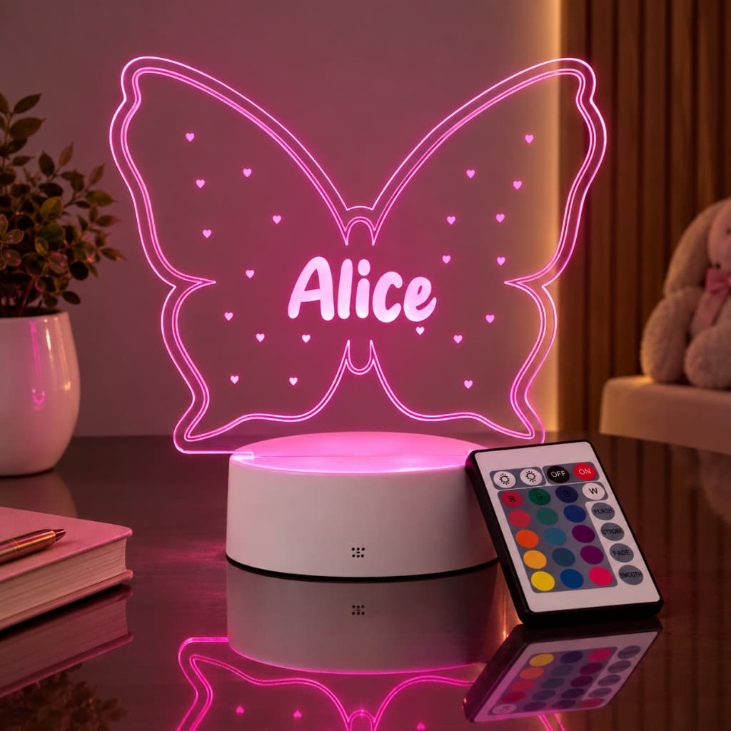 Luminária Borboleta Personalizada Nome LED 16 Cores Infantil Decoração Quarto Bebê Presente Batizado