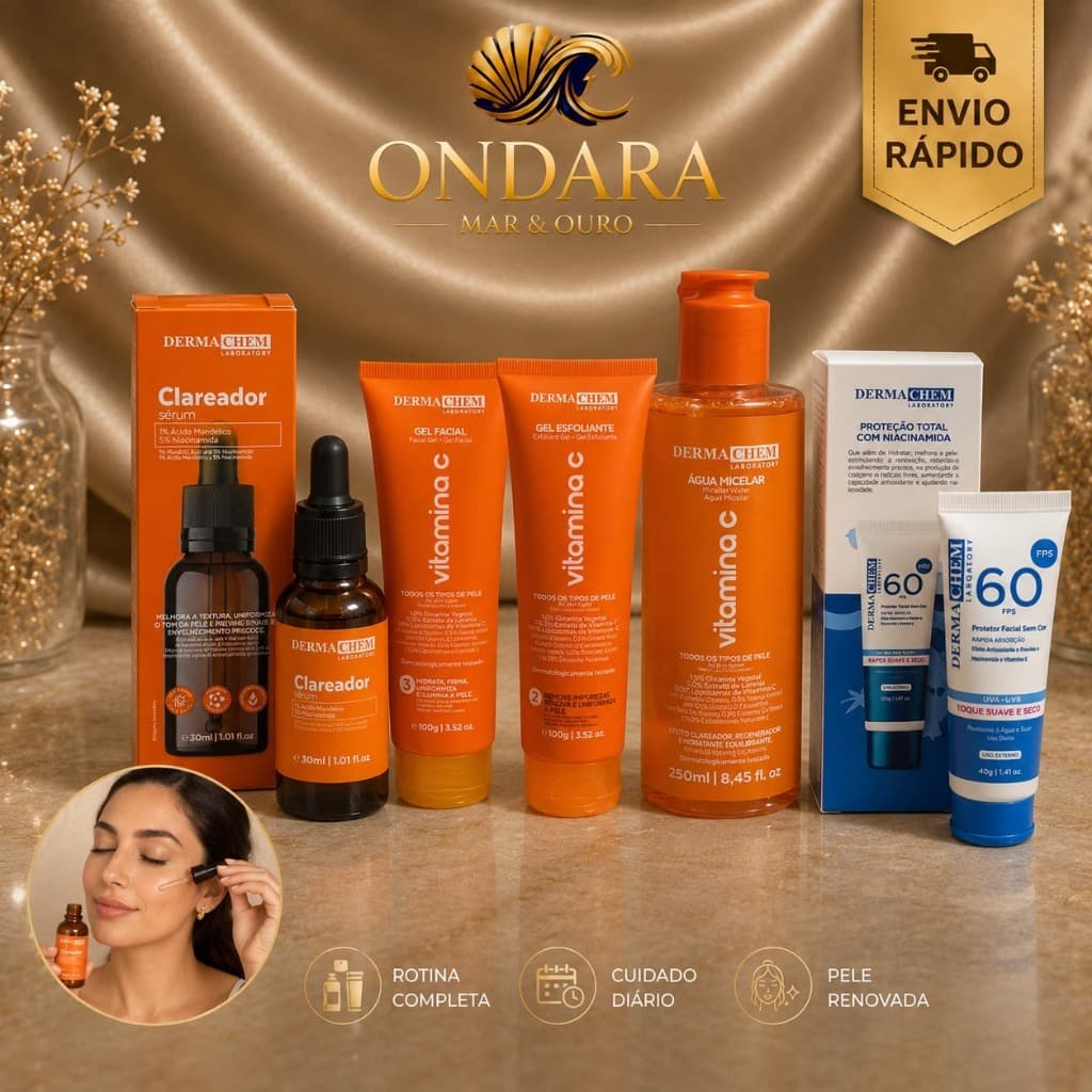 Skincare Dermachem Vitamina C Sérum Clareador Gel Facial Esfoliante Água Micelar Protetor FPS 60
