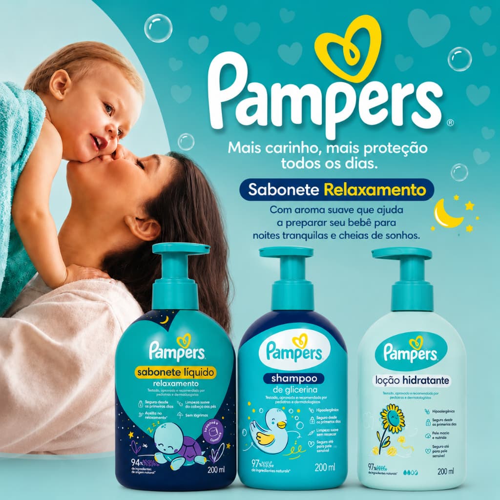 kit Pampers Sabonete Relaxameto, Shampoo e Loção Hidratante 200ml