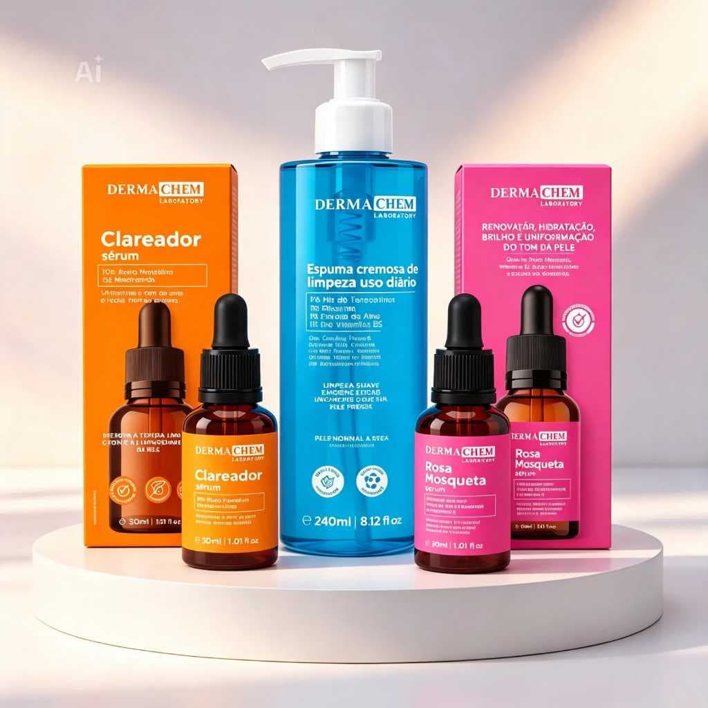 Kit Skincare Essêncial Sérum Clareador  Vitamina C + Sérum Rosa Mosqueta + Espuma De Limpeza. Com vit. B5