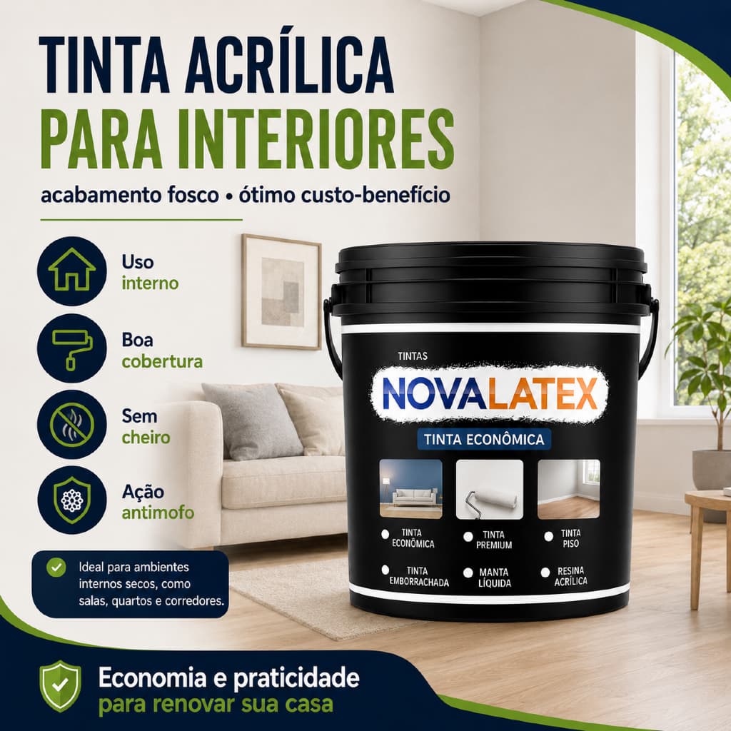 Tinta de Parede 18KG Acrilica Economica Novalatex - Sem Cheiro Antimofo Alta Cobertura Rende Muito