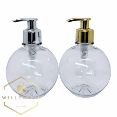 Frascos Pet 330 ml com Válvula Metalizada para Álcool Gel, Saboneteira, Creme, Shampoo Formato Bola