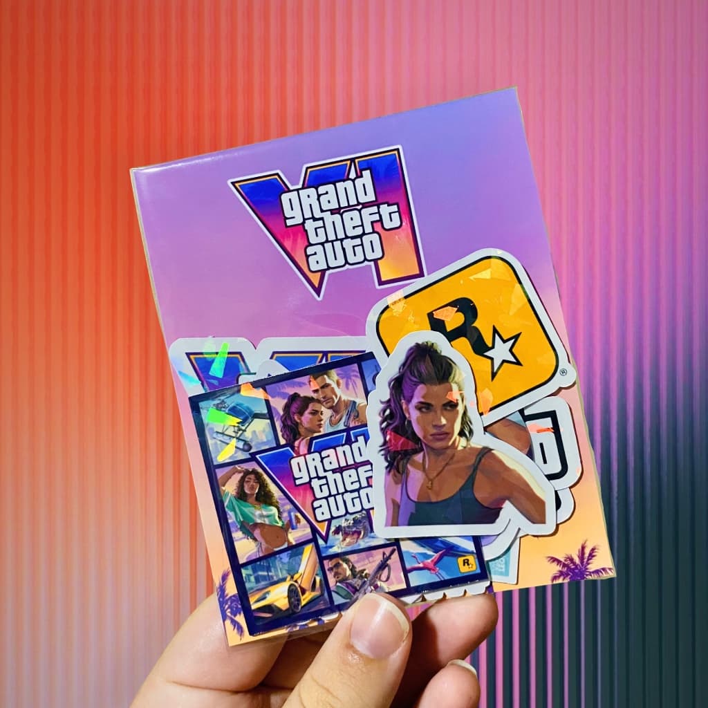 Adesivos GTA 6 GTA VI Rockstar Games Kit 16 Stickers Holográficos Gamer