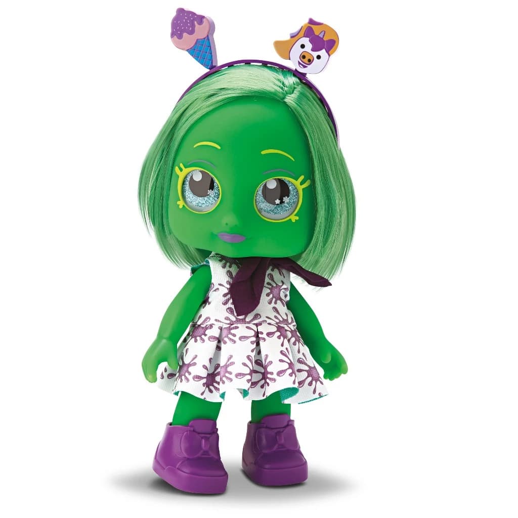 Boneca Divertoys My Little Colors Verde 27cm Vinil Articulada vem com uma escova e uma tiara