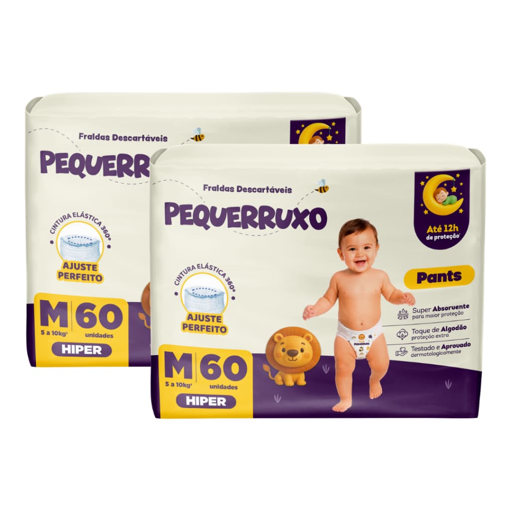 Kit 2 Fralda-Calça Pequerrucho Pants Infantil Shortinho Hiper