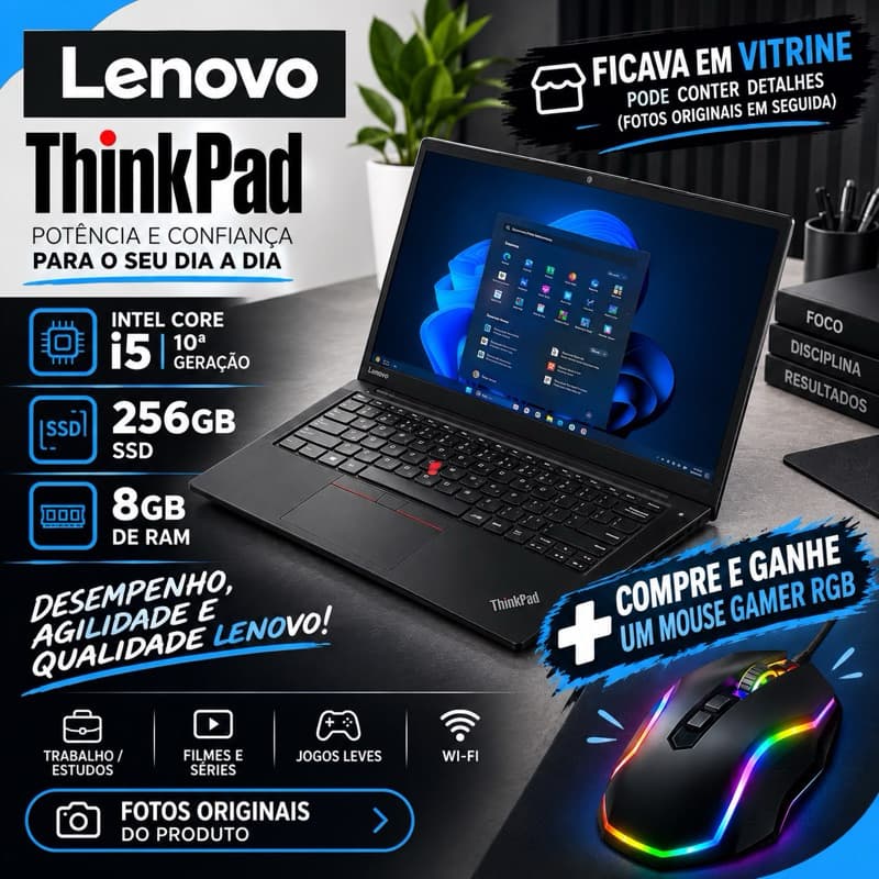 Notebook Lenovo E14 i5 10ª Geração 8GB 256GB SSD | Rápido e Potente