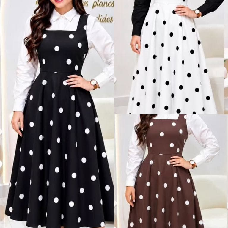 Vestido Midi Estampado Poá com lastex atrás Feminino