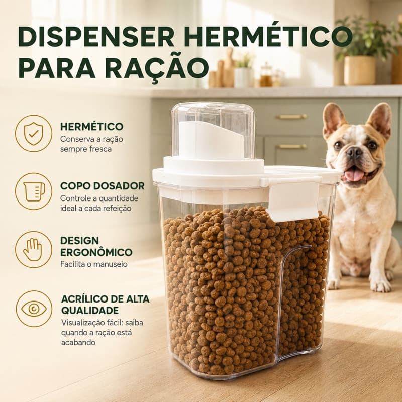 Pote Porta Ração Dispenser Hermético Acrílico 1,6l e 2,4l para Ração Cachorro Gato Pet
