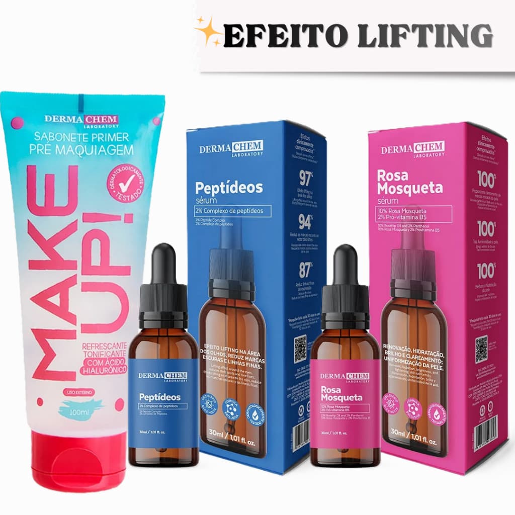 Kit Skincare Anti Idade Efeito Lifting + Sérum Peptídeos e Rosa Mosqueta Dermachem