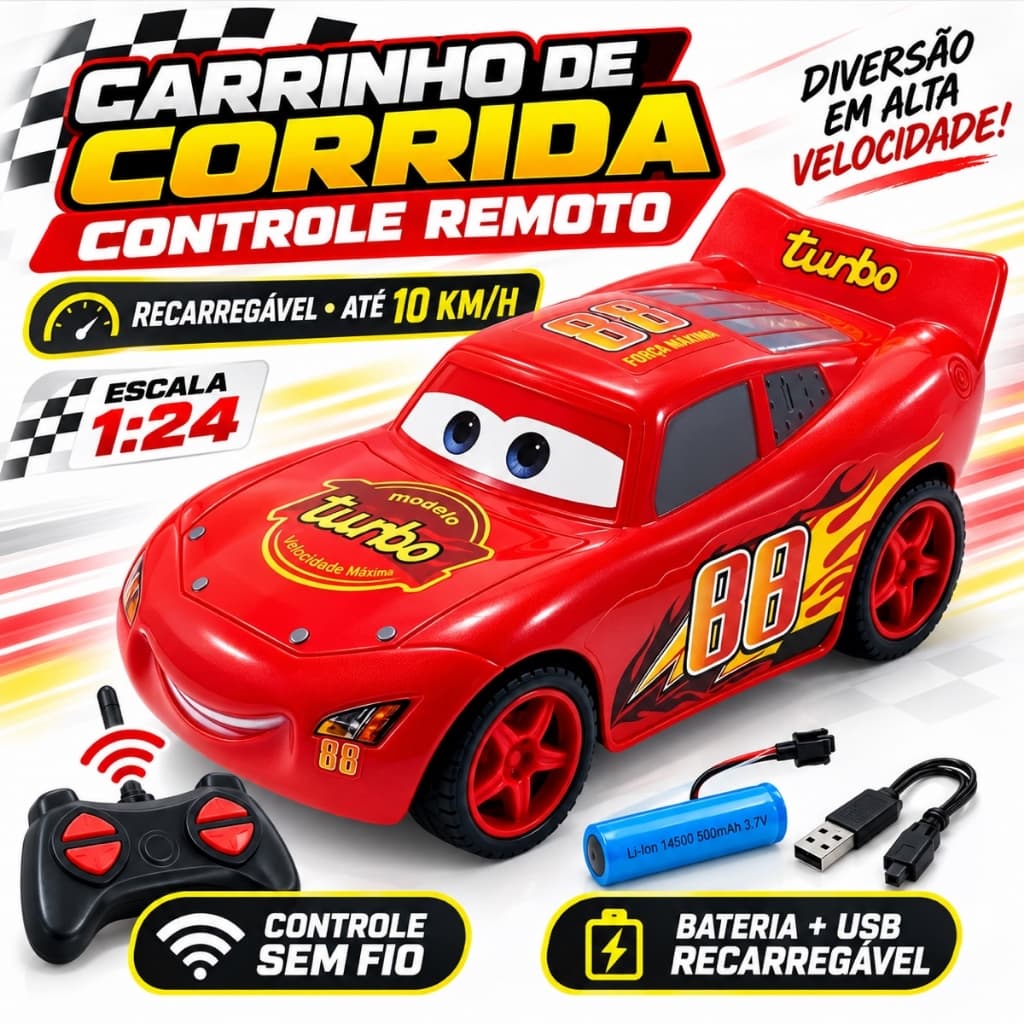 Carrinho Controle Remoto Super Relâmpago Recarregável USB Carro RC Alta Velocidade Brinquedo Infantil Presente Menino