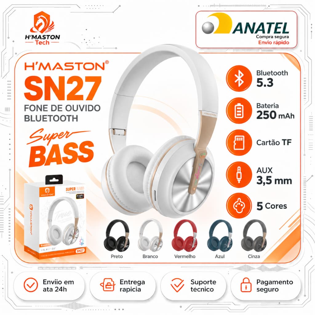 H'Maston SN27 TF Headset Sem Fio Fone Headset Headphone Sem Fio Bluetooth Fone Gamer Bluetooth Fone Gamer Com Microfone