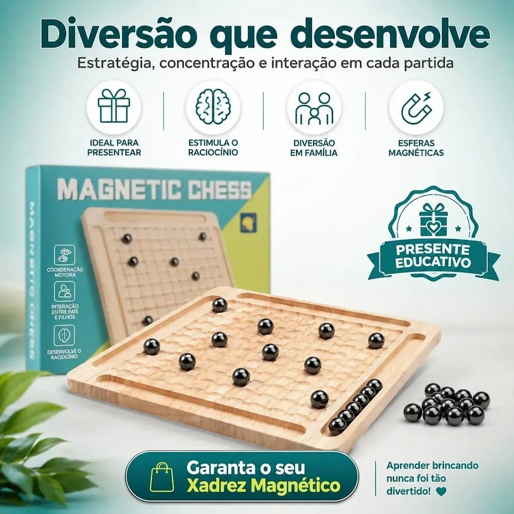 Xadrez Magnético Tabuleiro Educativo Madeira Jogos Familia