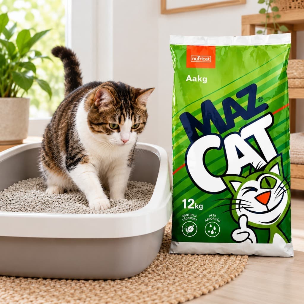 Areia Higiênica Maz Cat 12kg Gatos Controle de Odor Caixa Sanitária Higiene Felina Uso Diário Pet