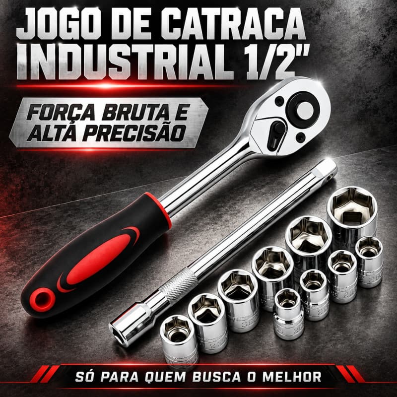 Jogo Catraca 12 Aço Cromo Vanádio, Chave Catraca com Soquetes, Reparo Automotivo Moto e Manutenção Residencial