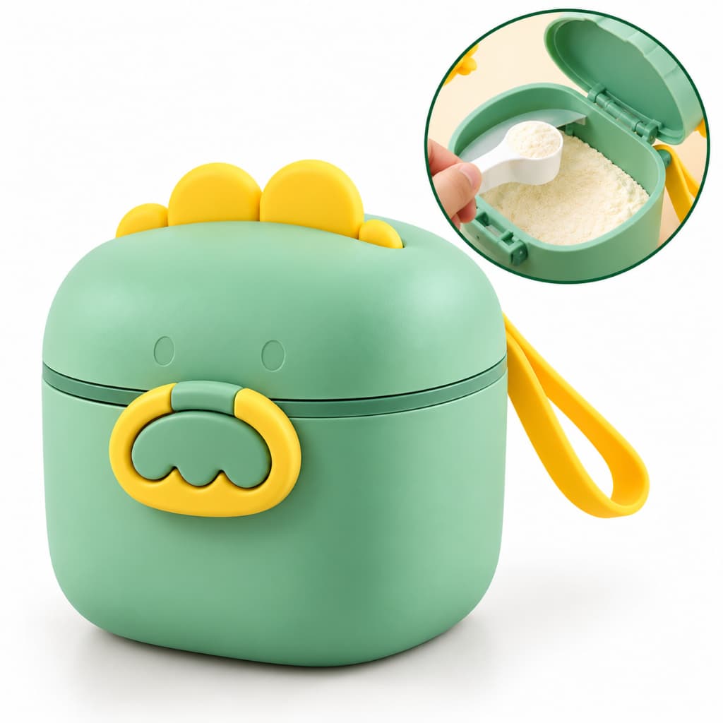 Pote Porta Leite Em Po E Formula Infantil Dino Com Dosador para Viagem Biscoito Frutas