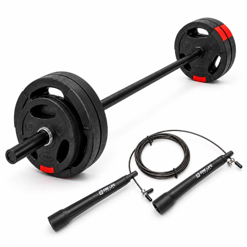 Kit Barra e Anilhas Injetadas 10, 15 e 20 kg para Treino Fitness, Musculação, Academia e Exercícios de Força