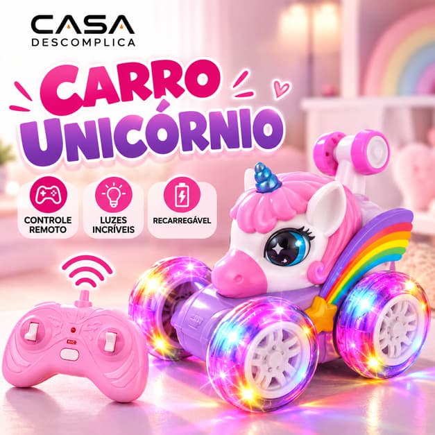 Carrinho Controle Remoto Unicórnio 360° Acrobático 1 ou 2 und Luzes LED Recarregável USB Brinquedo Menina Giratório